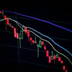stock market candlestick chart on dark screen