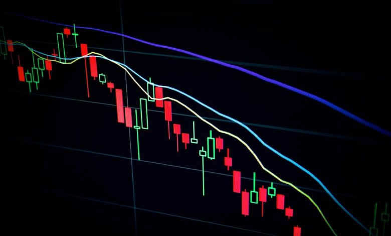 stock market candlestick chart on dark screen