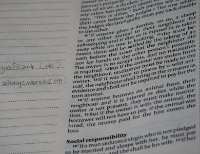 Close-up of a page from a book with handwritten notes.